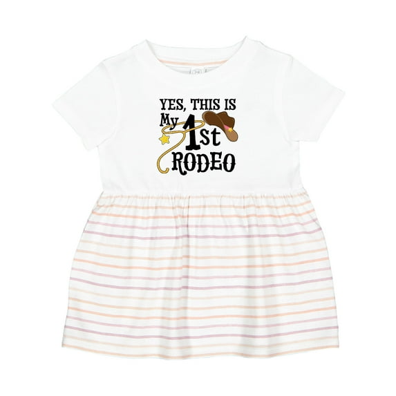 Inktastic Yes, This is My 1st Rodeo Cowboy Hat with Pink Band, Lasso Girls Baby Dress