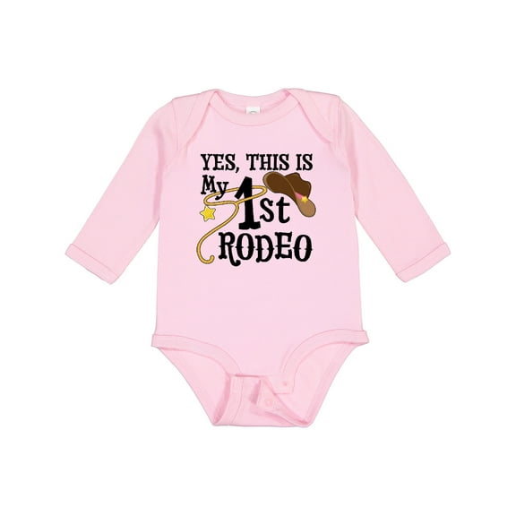 Inktastic Yes, This is My 1st Rodeo Cowboy Hat with Pink Band, Lasso Girls Long Sleeve Baby Bodysuit
