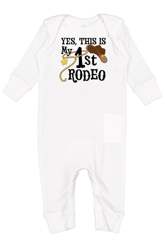Yes, This is My 1st Rodeo Cowboy Hat with Red Band, Lasso Baby Romper Coveralls