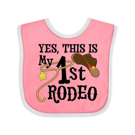 Inktastic Yes, This is My 1st Rodeo Cowboy Hat with Red Band, Lasso Boys or Girls Baby Bib