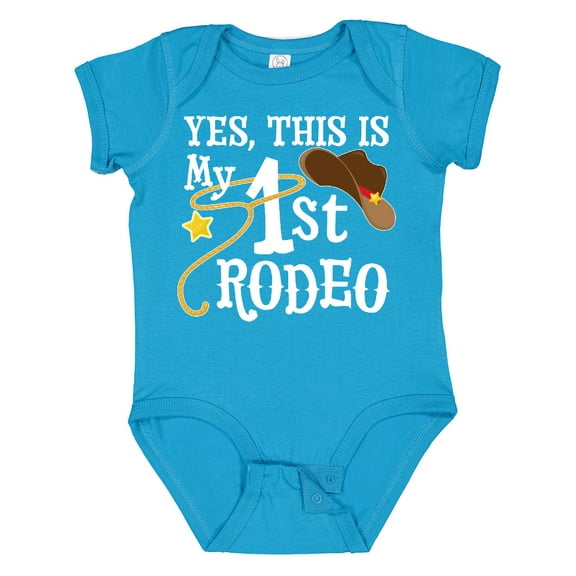Inktastic Yes, This is My 1st Rodeo Cowboy Hat with Red Band, Lasso Boys or Girls Baby Bodysuit