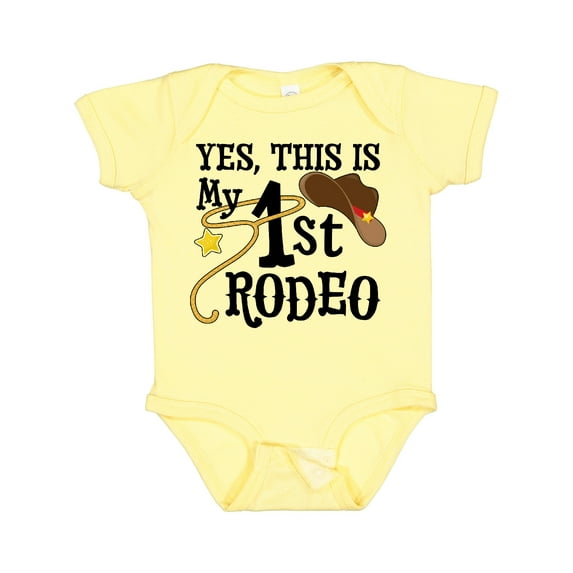 Inktastic Yes, This is My 1st Rodeo Cowboy Hat with Red Band, Lasso Boys or Girls Baby Bodysuit