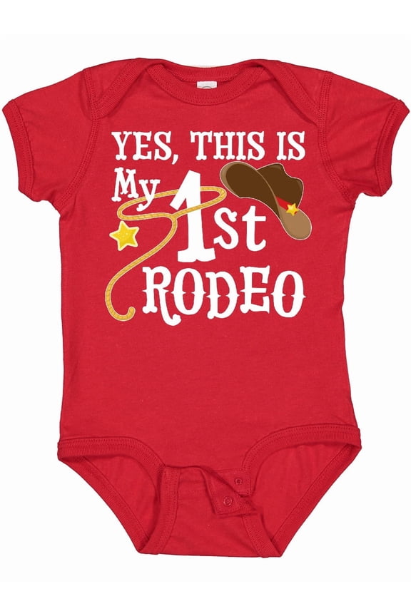 Yes, This is My 1st Rodeo Cowboy Hat with Red Band, Lasso Boys or Girls Baby Bodysuit