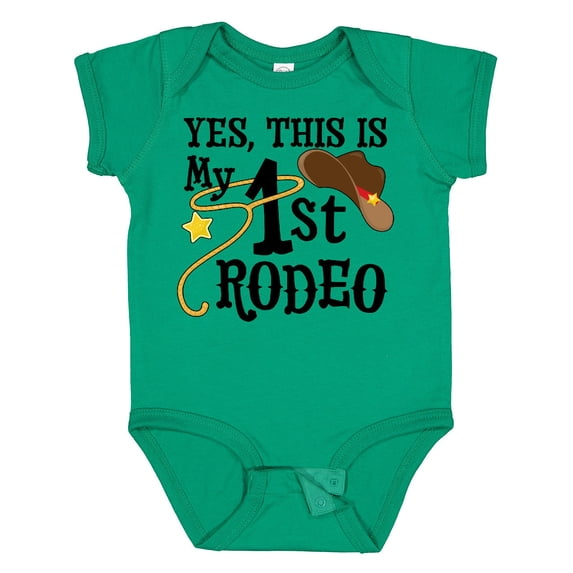 Inktastic Yes, This is My 1st Rodeo Cowboy Hat with Red Band, Lasso Boys or Girls Baby Bodysuit