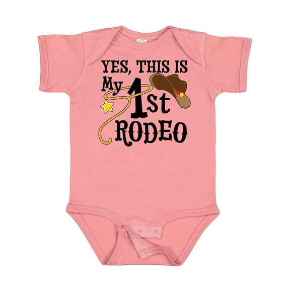 Inktastic Yes, This is My 1st Rodeo Cowboy Hat with Red Band, Lasso Boys or Girls Baby Bodysuit