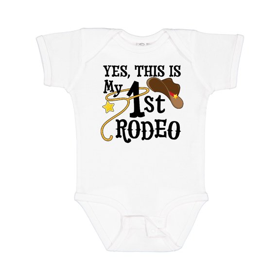 Inktastic Yes, This is My 1st Rodeo Cowboy Hat with Red Band, Lasso Boys or Girls Baby Bodysuit