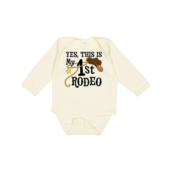 Inktastic Yes, This is My 1st Rodeo Cowboy Hat with Red Band, Lasso Boys or Girls Long Sleeve Baby Bodysuit
