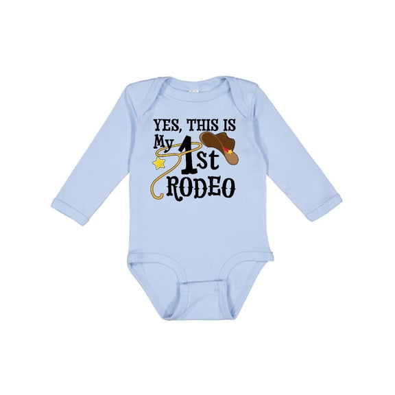 Inktastic Yes, This is My 1st Rodeo Cowboy Hat with Red Band, Lasso Boys or Girls Long Sleeve Baby Bodysuit