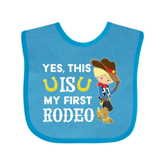 Inktastic Yes, This is My First Rodeo- Cowboy in Hat and Boots Boys Baby Bib