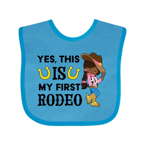 Inktastic Yes, This is My First Rodeo- Cowgirl in Hat and Boots Girls Baby Bib