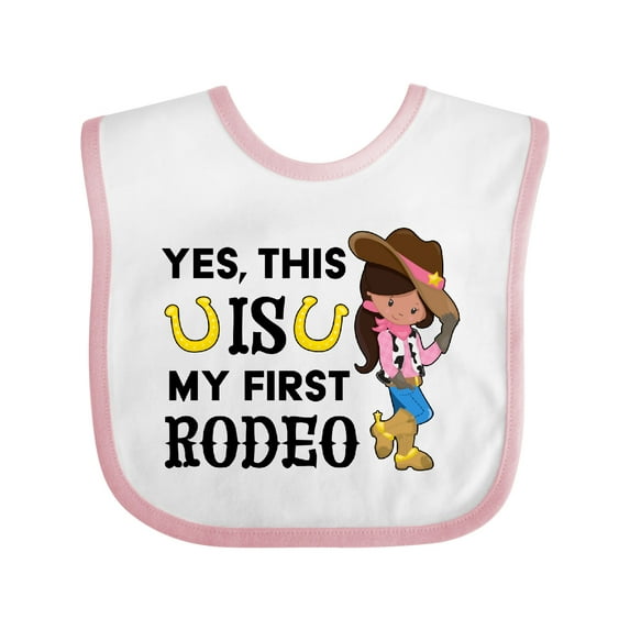 Inktastic Yes, This is My First Rodeo- Cowgirl in Hat and Boots Girls Baby Bib