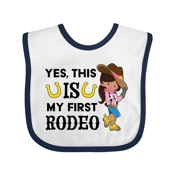 Inktastic Yes, This is My First Rodeo- Cowgirl in Hat and Boots Girls Baby Bib