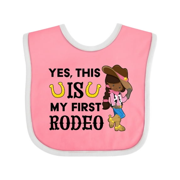 Inktastic Yes, This is My First Rodeo- Cowgirl in Hat and Boots Girls Baby Bib