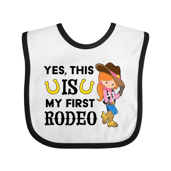 Inktastic Yes, This is My First Rodeo- Cowgirl in Hat and Boots Girls Baby Bib
