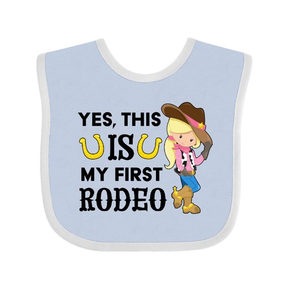Inktastic Yes, This is My First Rodeo- Cowgirl in Hat and Boots Girls Baby Bib