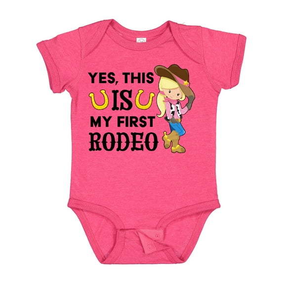 Inktastic Yes, This is My First Rodeo- Cowgirl in Hat and Boots Girls Baby Bodysuit