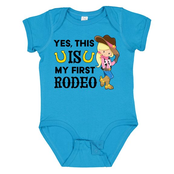 Inktastic Yes, This is My First Rodeo- Cowgirl in Hat and Boots Girls Baby Bodysuit