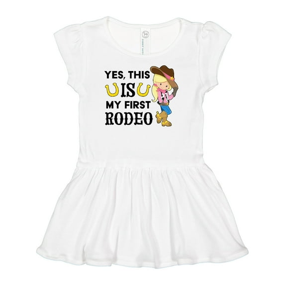 Inktastic Yes, This is My First Rodeo- Cowgirl in Hat and Boots Girls Baby Dress