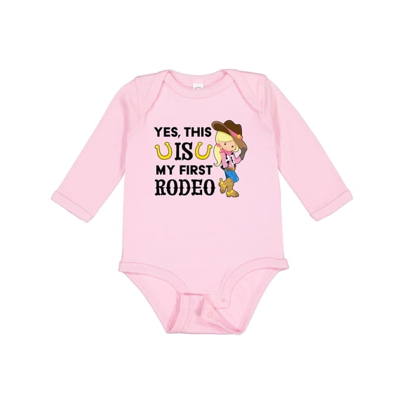 Inktastic Yes, This is My First Rodeo Cowgirl in Hat and Boots Girls Long Sleeve Baby Bodysuit