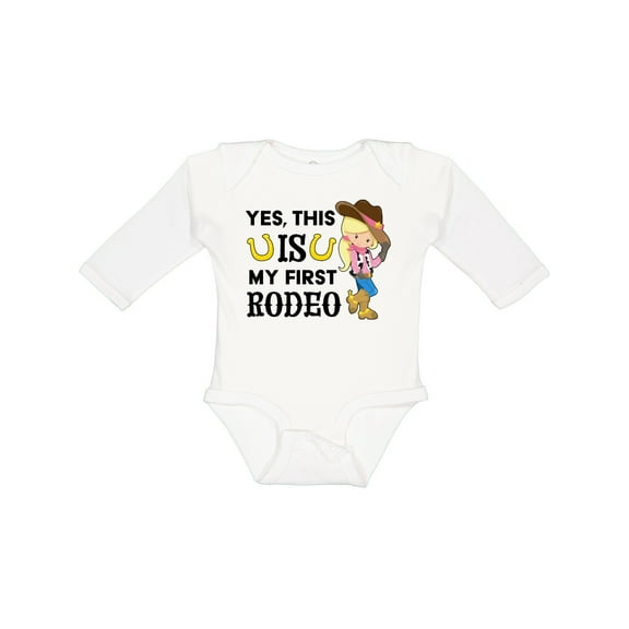 Inktastic Yes, This is My First Rodeo Cowgirl in Hat and Boots Girls Long Sleeve Baby Bodysuit