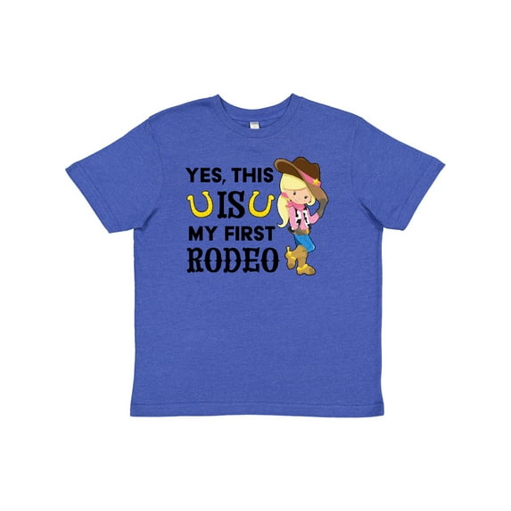 Inktastic Yes, This is My First Rodeo- Cowgirl in Hat and Boots Youth T-Shirt
