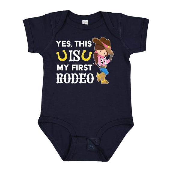 Inktastic Yes, this IS my First Rodeo- cowgirl in hat and boots Girls Baby Bodysuit