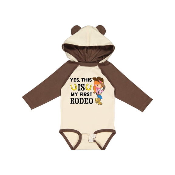 Inktastic Yes, this IS my First Rodeo- cowgirl in hat and boots Girls Long Sleeve Baby Bodysuit