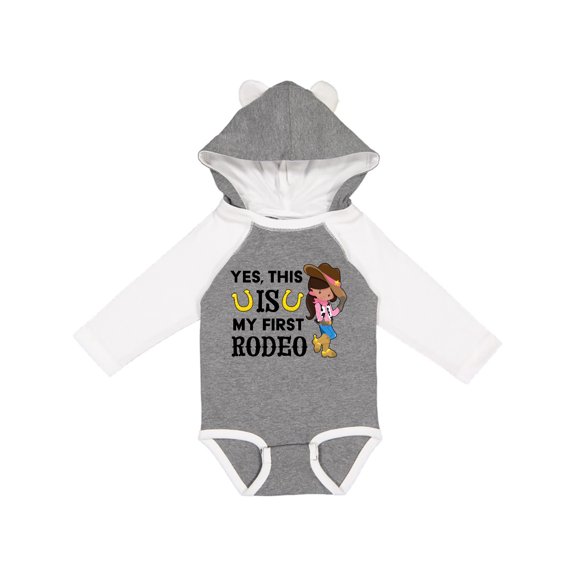 Inktastic Yes, this IS my First Rodeo- cowgirl in hat and boots Girls Long Sleeve Baby Bodysuit