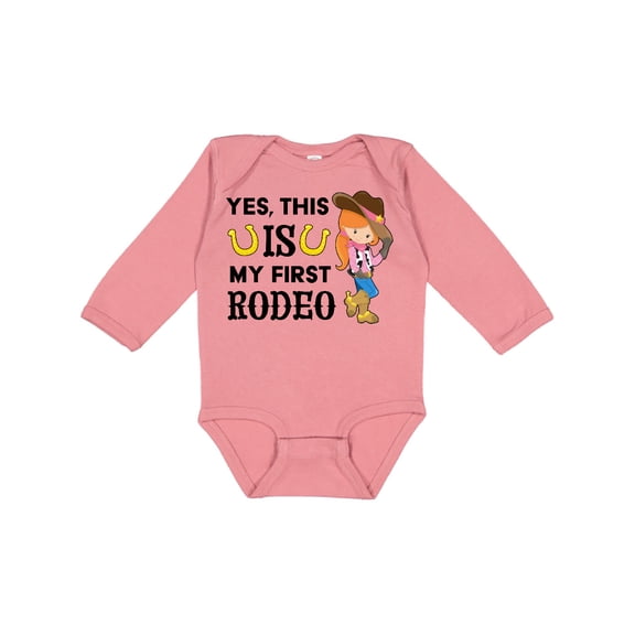 Inktastic Yes, this IS my First Rodeo- cowgirl in hat and boots Girls Long Sleeve Baby Bodysuit