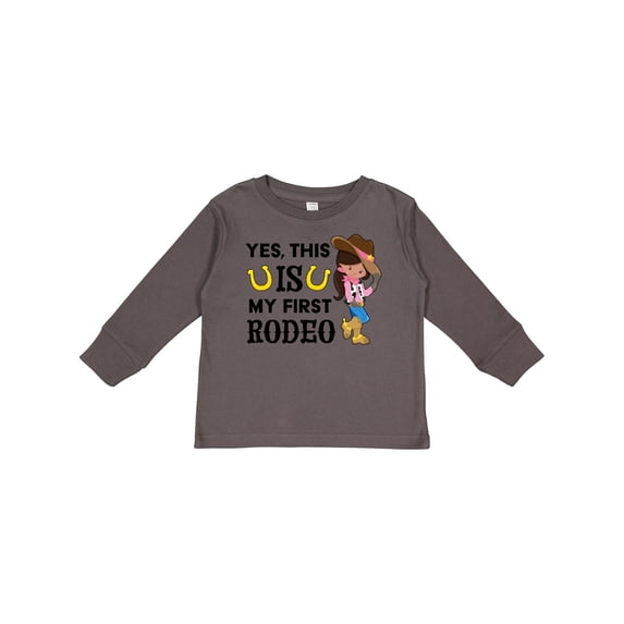 Inktastic Yes, This is My First Rodeo Cowgirl in Hat and Boots Girls Long Sleeve Toddler T-Shirt