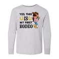 thumbnail image 1 of Inktastic Yes, this IS my First Rodeo- cowgirl in hat and boots Long Sleeve Youth T-Shirt, 1 of 5