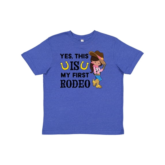 Inktastic Yes, this IS my First Rodeo- cowgirl in hat and boots Youth T-Shirt