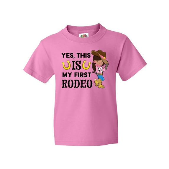Inktastic Yes, this IS my First Rodeo- cowgirl in hat and boots Youth T-Shirt