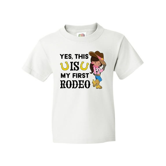 Inktastic Yes, this IS my First Rodeo- cowgirl in hat and boots Youth T-Shirt