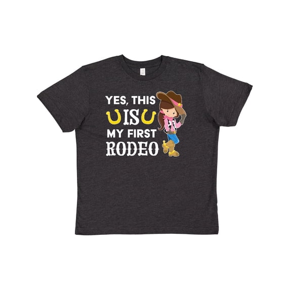 Inktastic Yes, this IS my First Rodeo- cowgirl in hat and boots Youth T-Shirt