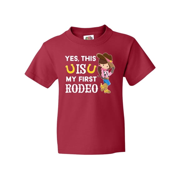 Inktastic Yes, this IS my First Rodeo- cowgirl in hat and boots Youth T-Shirt