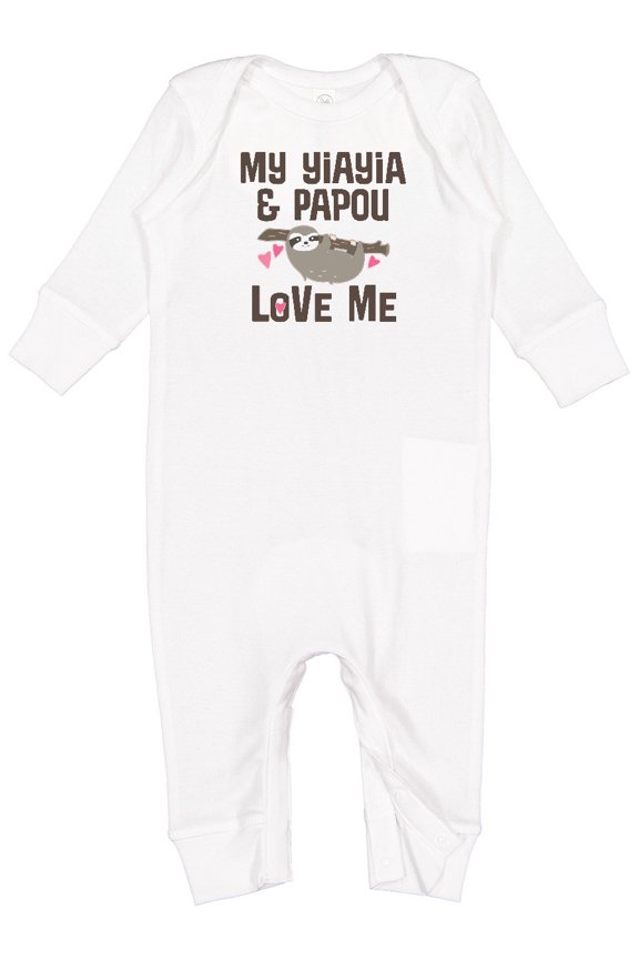 Yia Yia and Papou Love Me Sloth Baby Romper Coveralls
