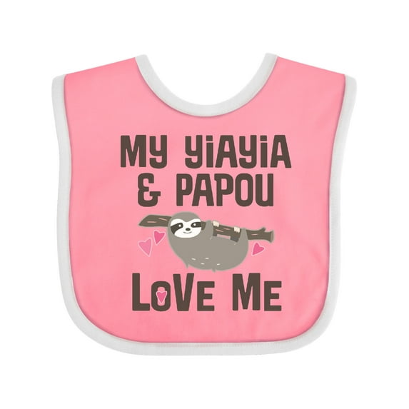 Inktastic Yia Yia and Papou Love Me Sloth Boys or Girls Baby Bib