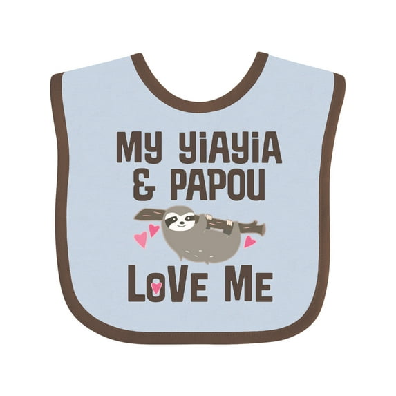 Inktastic Yia Yia and Papou Love Me Sloth Boys or Girls Baby Bib