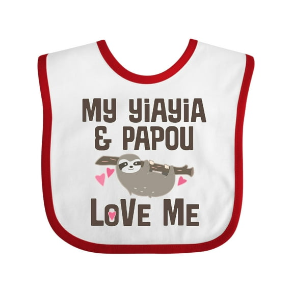 Inktastic Yia Yia and Papou Love Me Sloth Boys or Girls Baby Bib