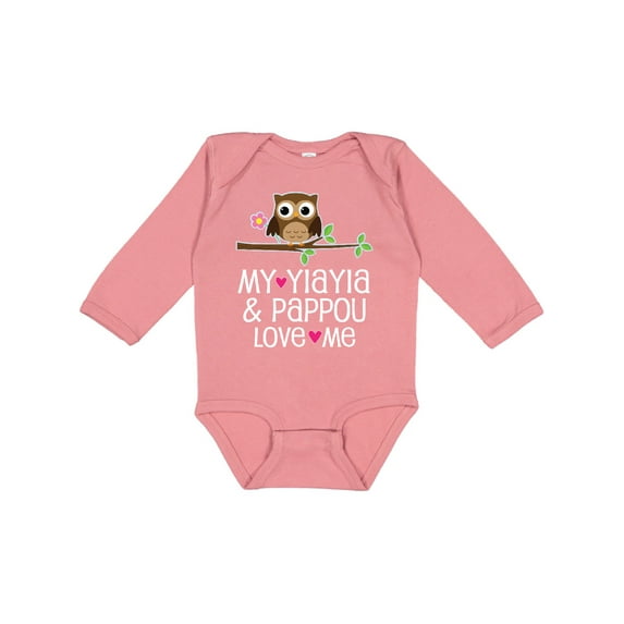 Inktastic Yiayia and Pappou Granddaughter Owl Girls Long Sleeve Baby Bodysuit