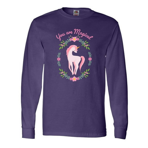Inktastic You Are Magical Pink and White Unicorn with Flowers Long Sleeve T-Shirt