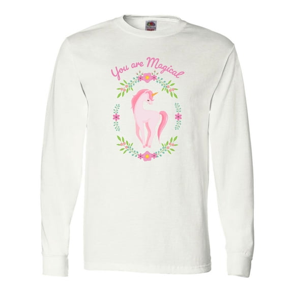 Inktastic You Are Magical Pink and White Unicorn with Flowers Long Sleeve T-Shirt