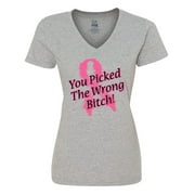 Inktastic You Picked The Wrong Bitch! Breast Cancer Women's V-Neck T-Shirt