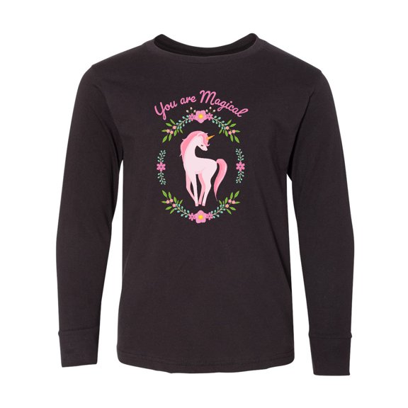 Inktastic You are Magical Pink and White Unicorn with Flowers Long Sleeve Youth T-Shirt