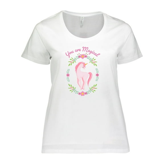 Inktastic You are Magical Pink and White Unicorn with Flowers Women's Plus Size T-Shirt