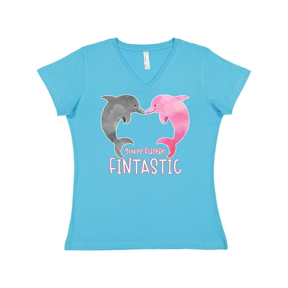 Inktastic You're Flippin' Fintastic Dolphins Women's V-Neck T-Shirt