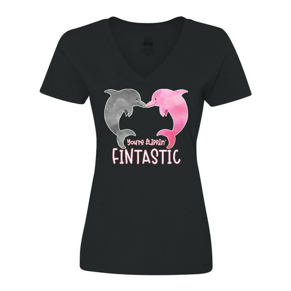 Inktastic You're Flippin' Fintastic Dolphins Women's V-Neck T-Shirt