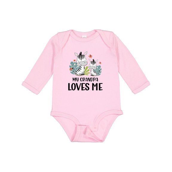 Inktastic Zebra My Grandpa Loves Me Boys or Girls Long Sleeve Baby Bodysuit