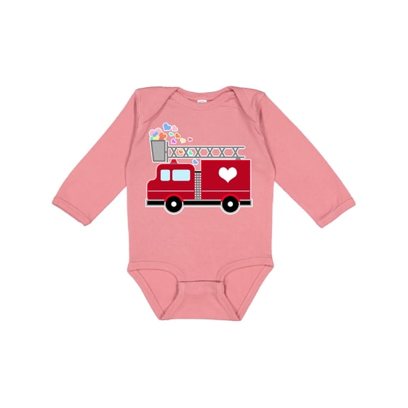 Inktastic easter red firetruck with pink hearts Boys or Girls Long Sleeve Baby Bodysuit